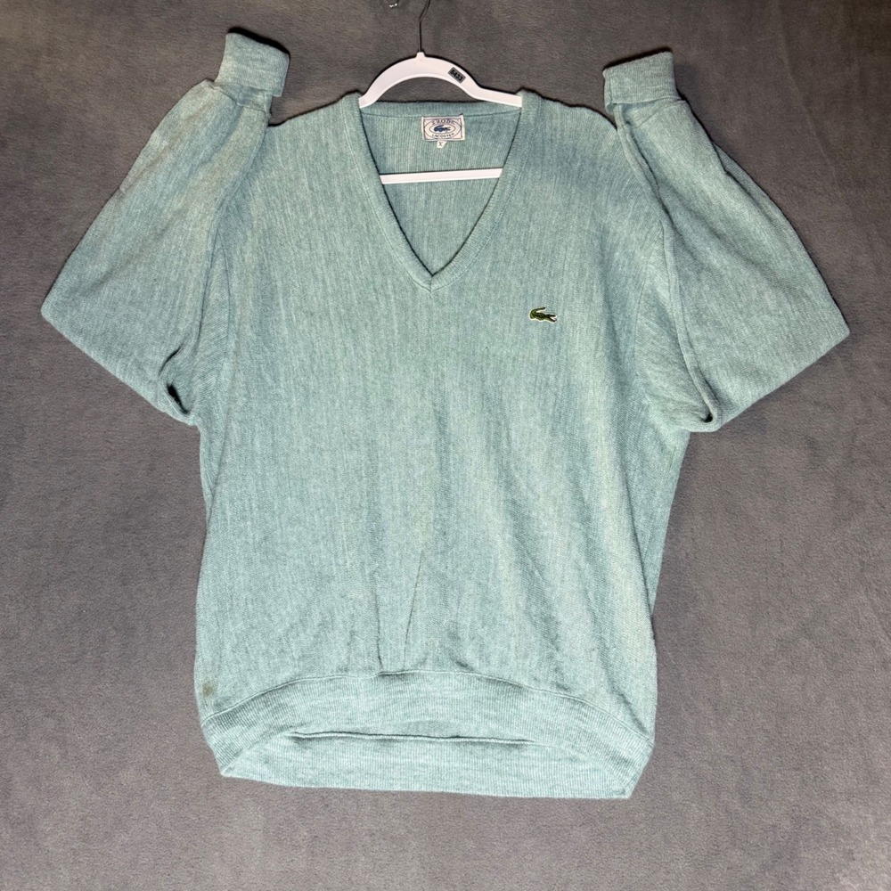 Vintage Izod Lacoste Mens V-Neck Sweater Seafoam Green Orlon Acrylic XL